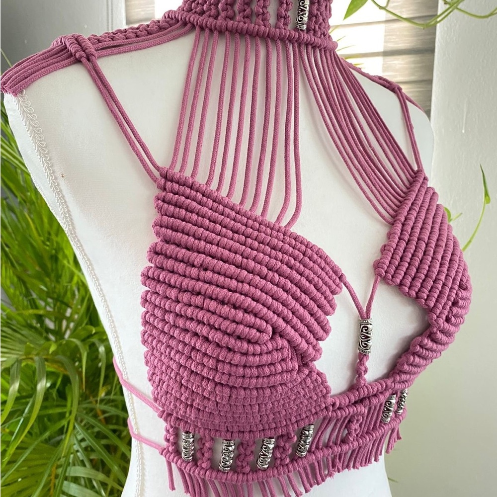 Pink Macramé Halter Top
